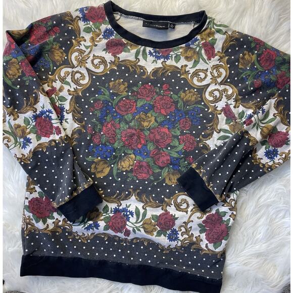 MINKPINK Boho Floral Baroque Sweatshirt Top S Soft Grunge Victorian Artsy Roses - Picture 5 of 5